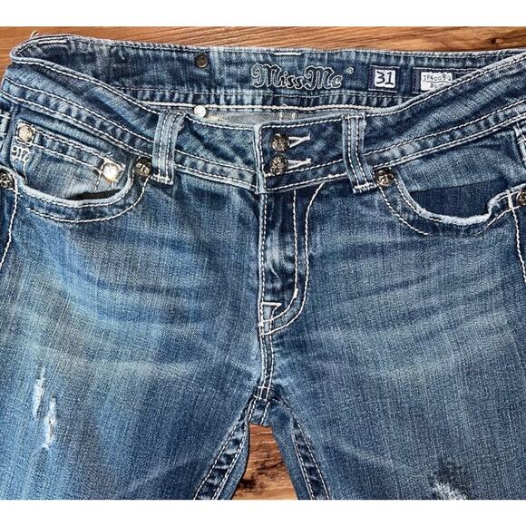 Vintage Low Rise Boot Cut Miss Me Jeans Size 31 #JP4009-2 Embellished Pockets - Picture 9 of 12